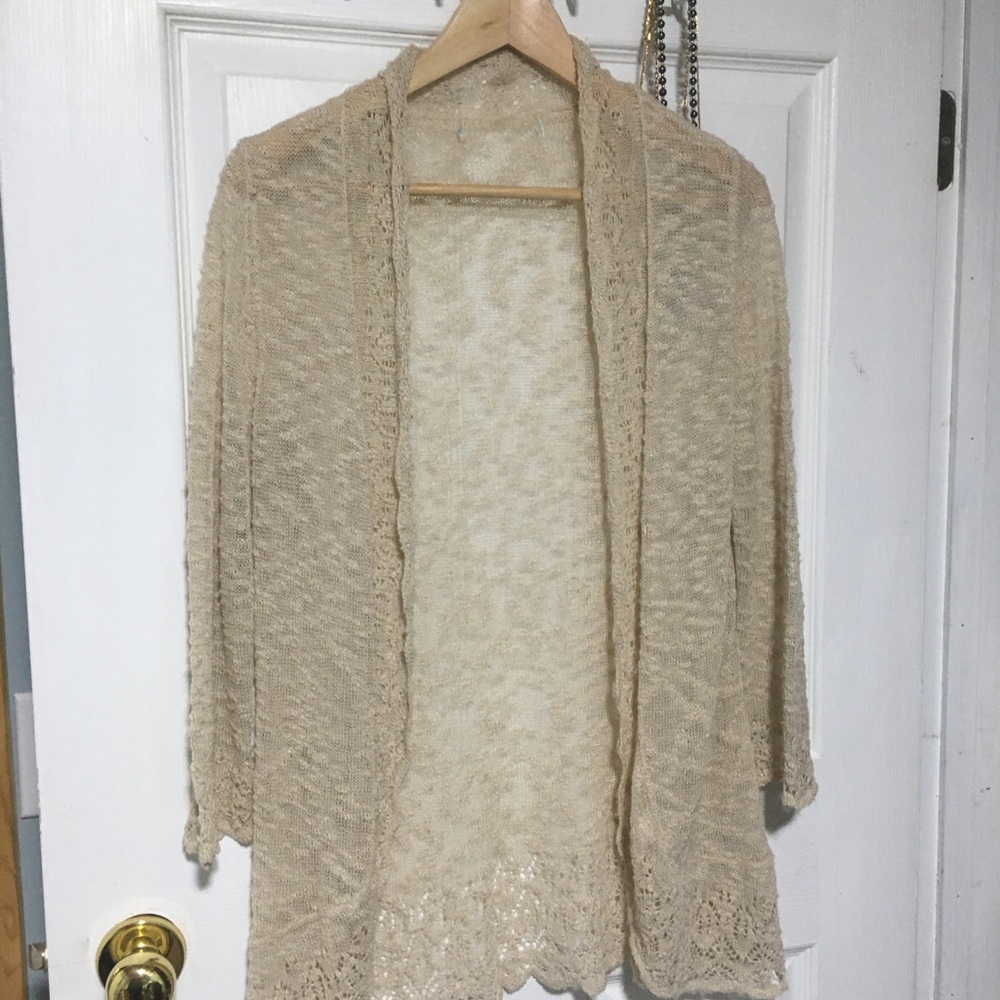 Light Beige Open-Front Women’s Sweater Cardigan